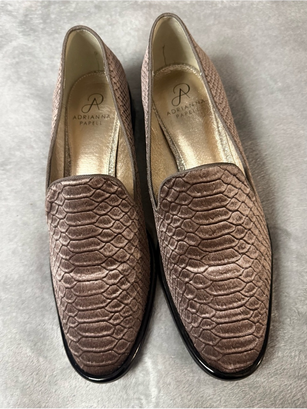 Adrianna Papell Bronze Taupe Reptile-Embossed Loafers